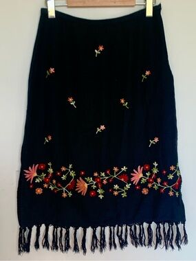 Vintage Northern Reflections Floral Embroidered Linen Blend Skirt size 8 small